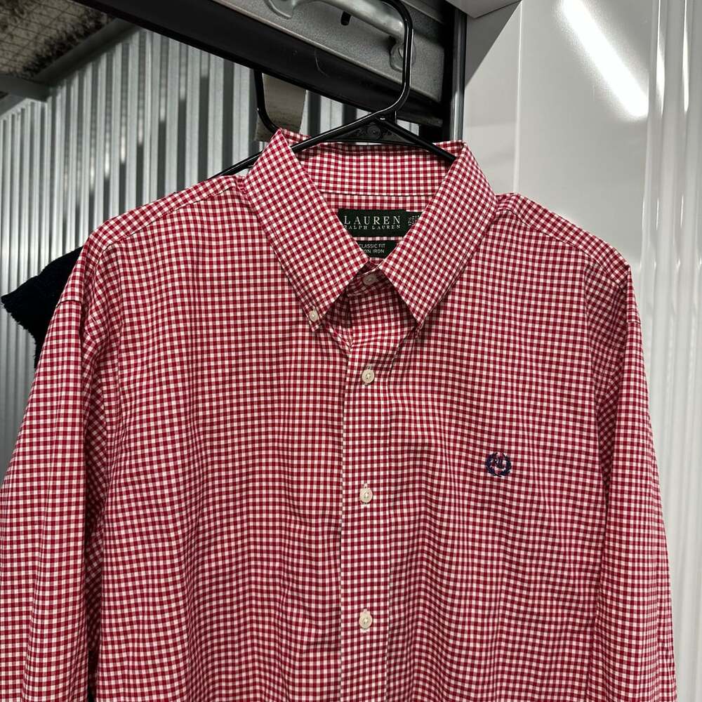 Lauren Ralph Lauren Classic Fit Gingham Button Down Shirt Non Iron XL Preppy